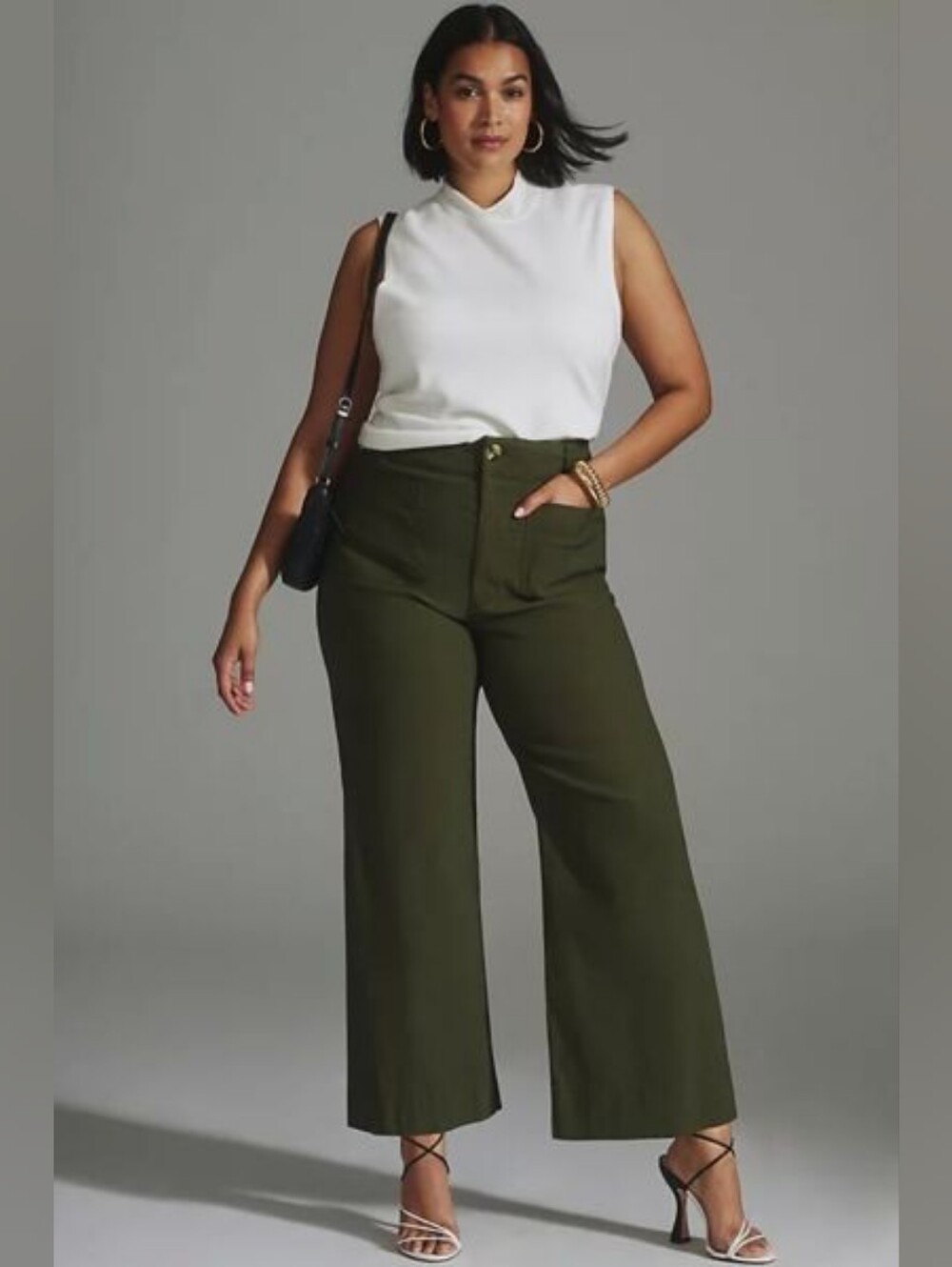 Maeve The Colette Wide-Leg Pants Olive Green Magic Fabric Crop Size 33P Petite